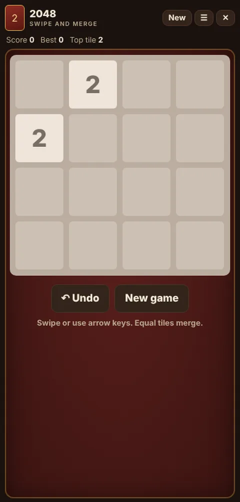 2048 game table on a phone, showing the layout explained in these rules
