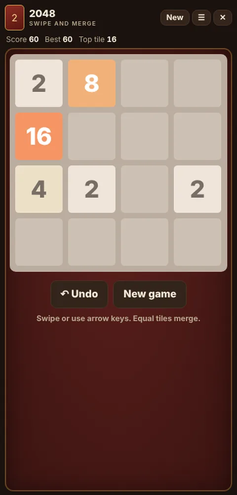 2048 in progress on Cheettukali: the table during a game