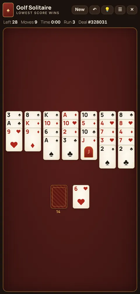 Golf Solitaire in progress on Cheettukali: the table during a game