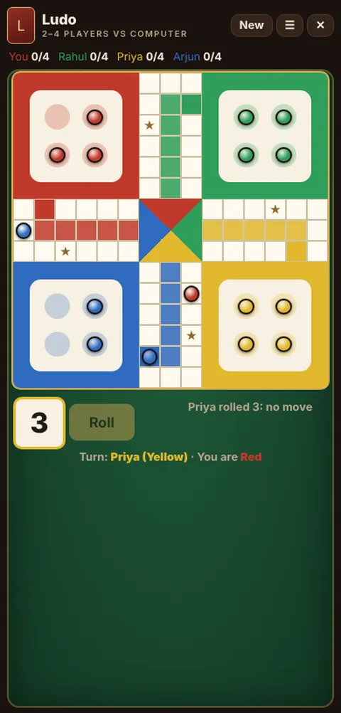 Ludo in progress on Cheettukali: the table during a game