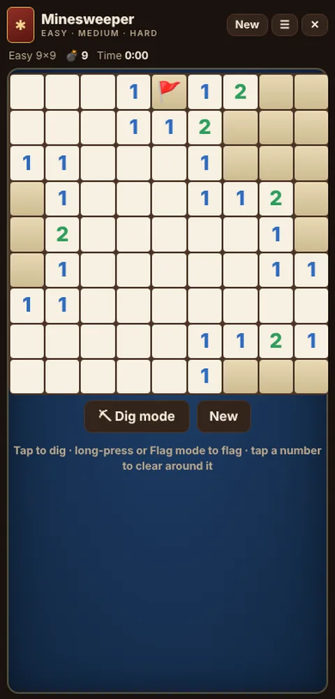 Minesweeper in progress on Cheettukali: the table during a game
