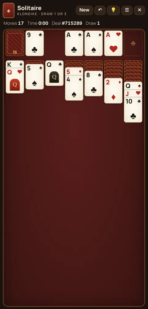 Klondike Solitaire on Cheettukali in the middle of a game