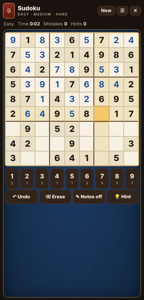 Sudoku in progress on Cheettukali: the table during a game