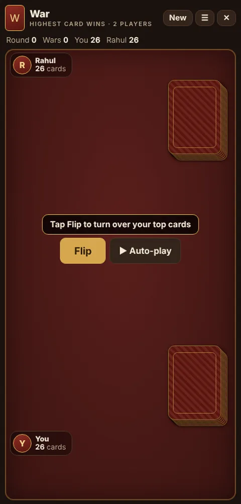War game table on a phone, showing the layout explained in these rules